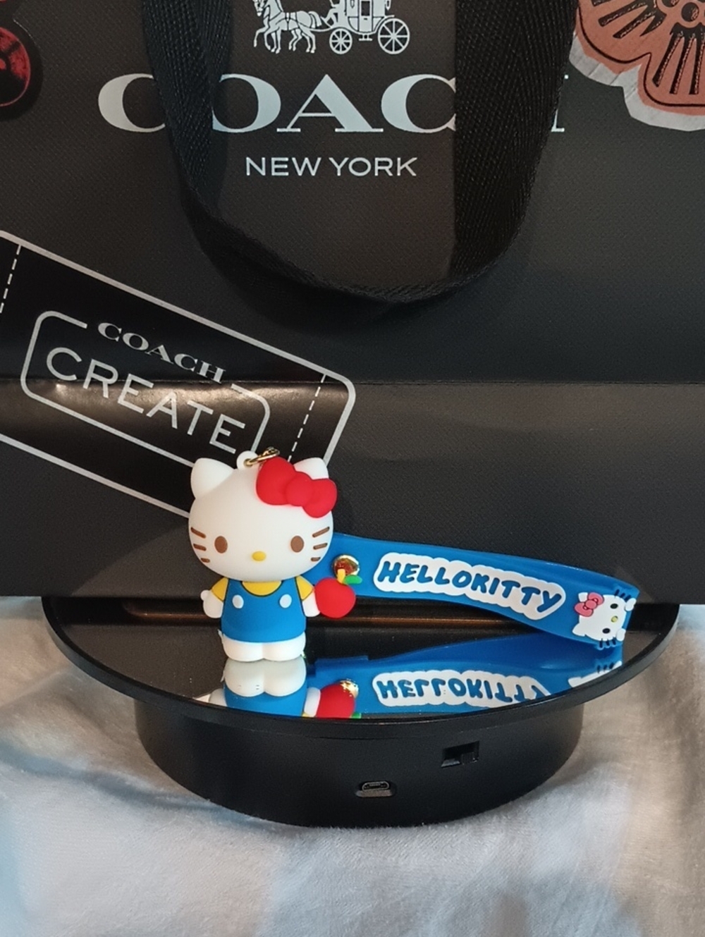 Hello Kitty Blue Red White Rubber Keychain Charm